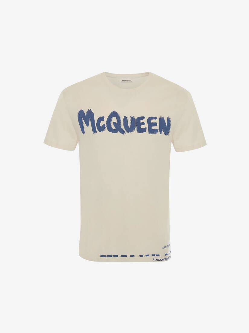 Camisetas Alexander McQueen Graffiti Hombre - Creme - Mexico 450-BYIUZV